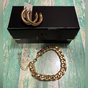 Gold Earrings, Bracelet, and Travel Case NWOT
